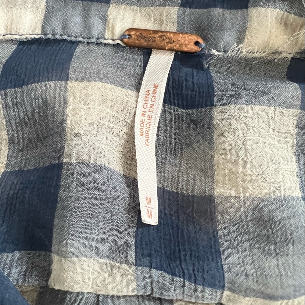 Free People Blue and White Plaid Button-Up Shirt - Picture 2 of 2